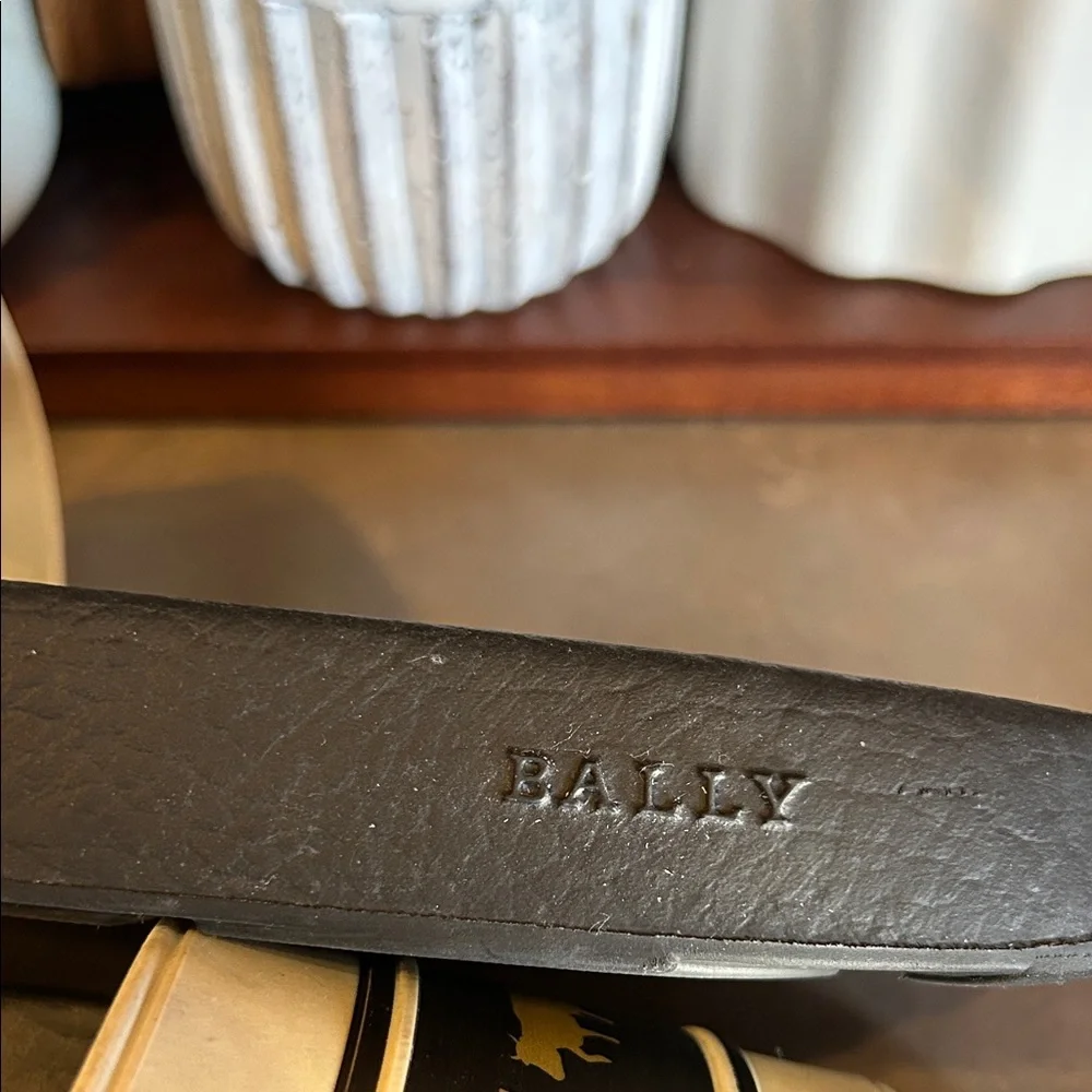 Bally Black Cream Logo Slide Sandals M6 W8